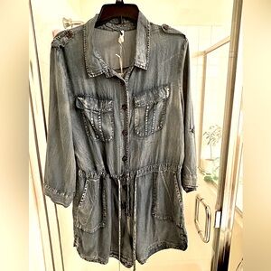 SHE & SKY Jean short romper. Blue Jean in color. Lightweight. Size Large